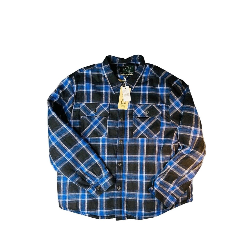 Jachs Sherpa Lined Flannel Shirt Jacket Mens 2XL Blue Black Plaid Outdoor NWT